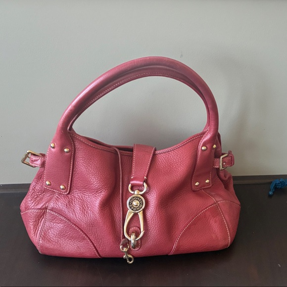 Dooney & Bourke Handbags - Dooney & Bourke Raspberry Pebbled Leather Shoulder Bag with Gold Hardware